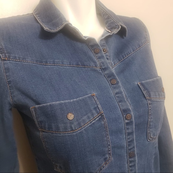 🧩Handcrafted Denim Pull&Bear Collared Blouse - Picture 2 of 7
